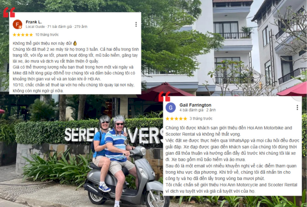 Khách hàng đánh giá cao về dịch vụ của Hoi An Motorbike & Scooter Rental 